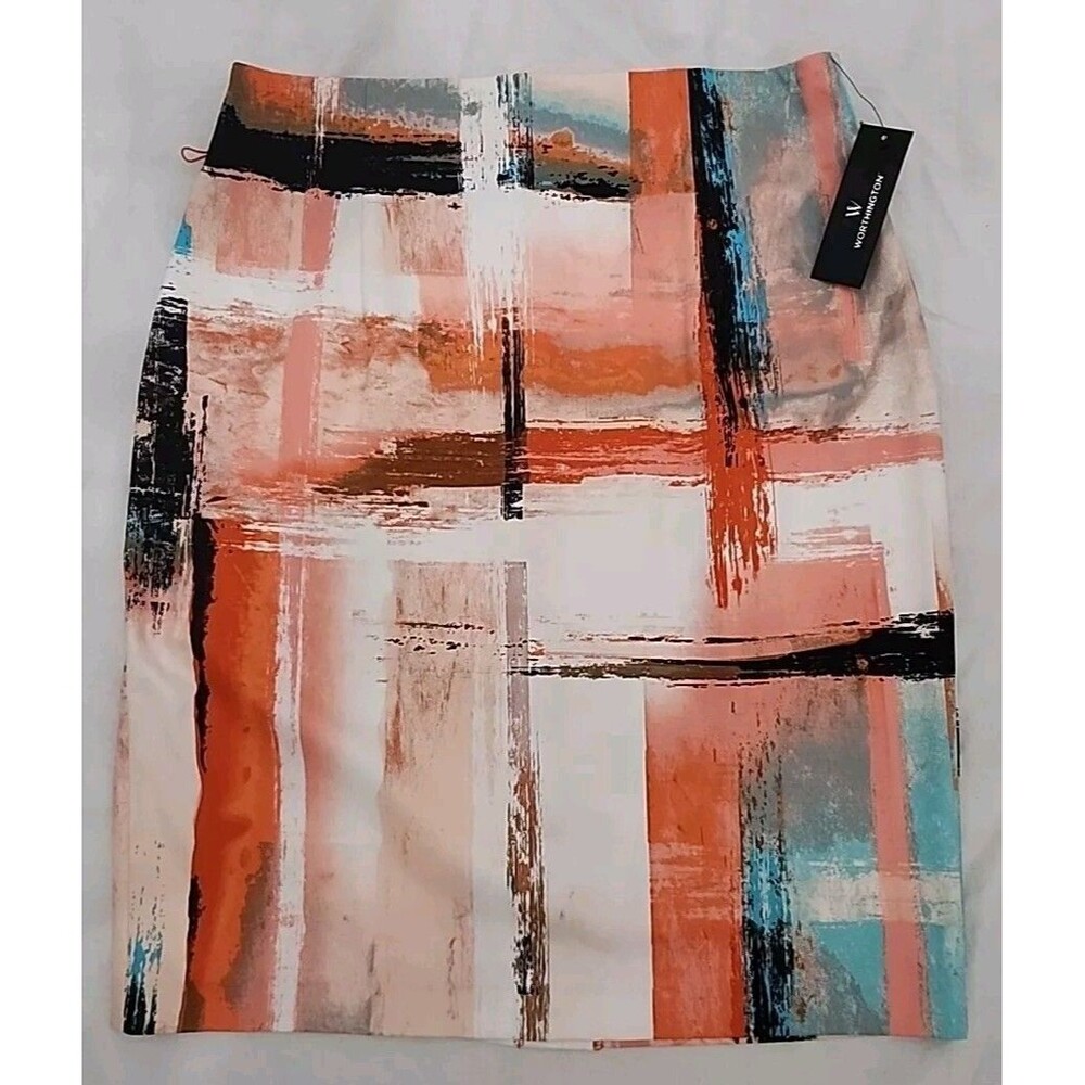 Skirt Worthington Pencil Orange Malechitia Sz 12 Brush Stroke New With Tags